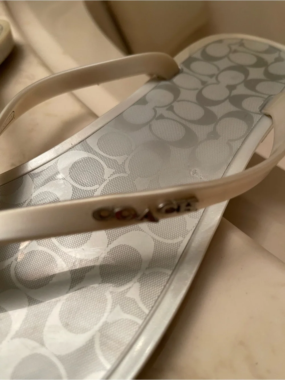 Coach Silver Lyra Logo Jelly Flip Flop Sandals